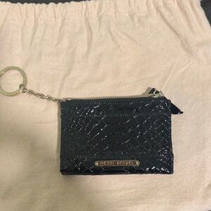 Henri Bendel Black Embossed Keychain Pouch